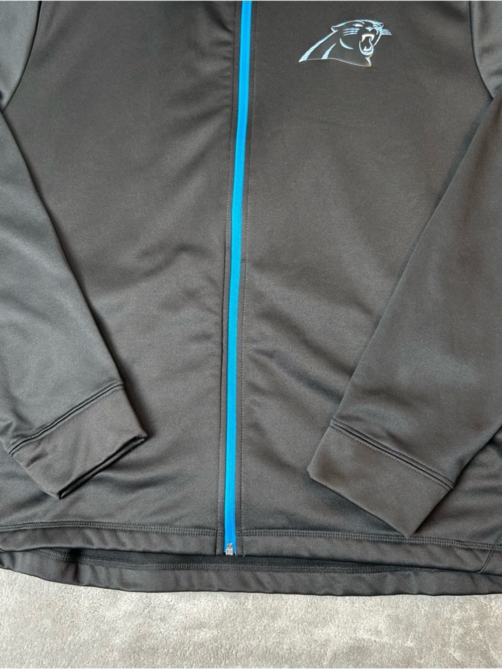 CAROLINA PANTHERS Sweater NFL Full Zip Track Jacket BLACK BLUE  & GRAY  Size XL - Picture 6 of 16